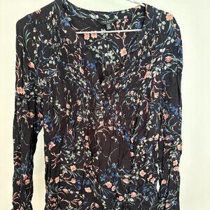 Lucky Brand‎ Black Floral V-Neck Long Sleeve Top Blouse
